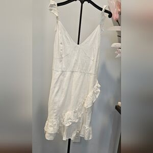 KARLIE Off-White Cream Linen Cami Ruffle Dress